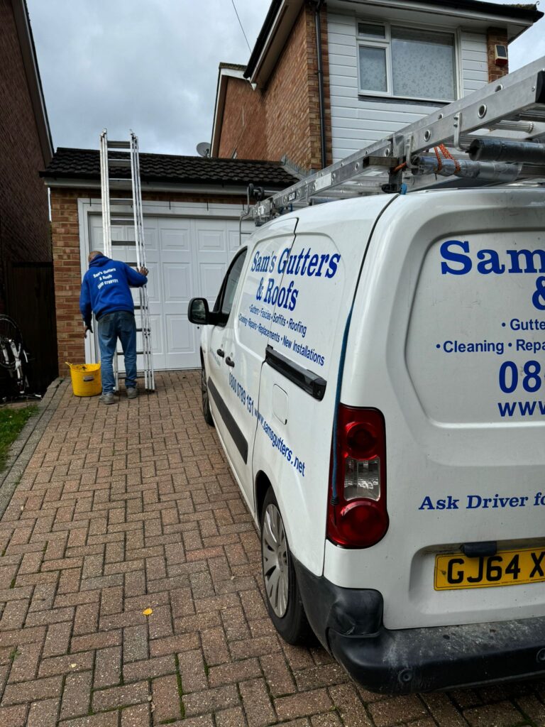 Technician setting up the ladder